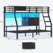 Bunk Bed Twin over Twin with 4 Storage Drawers & Shelves & Bedside Caddy, Twin Bunk Beds with Charging Station & LED Lights, Metal Loft Bed with Safety Guardrail & Angled Ladder, Black & Grey