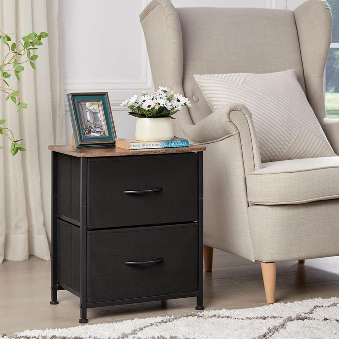 Black Nightstand with 2 Drawers