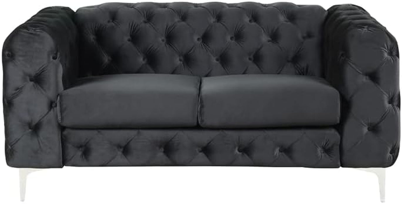 3-Piece Couches Velvet Fabric Living Room Furniture Set -Black