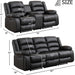 Faux Leather Manual Recliner Sofa Set, Loveseat Reclining Sofa and 3 Seat Recliner Sofa, Couch Set for Living Room, Bedroom, Meeting Room, Black(Loveseat+Sofa)