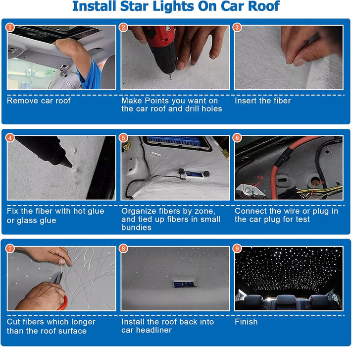 Upgraded 16W Starlight Headliner Kit Twinkle+Sound Activated 600Pcs 0.03In 9.8Ft Cable Fiber Optic Light App/Remote Control for Car Home Star Ceiling Decoration