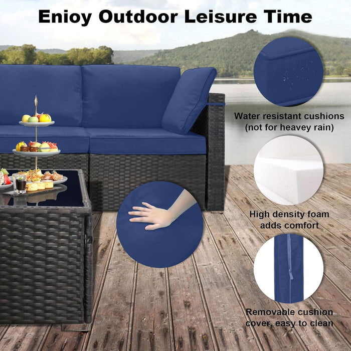 7 Pieces Outdoor Patio Furniture Sets,Rattan Conversation Sectional Set,Manual Weaving Wicker Patio Sofa with Tea Table