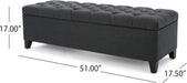 Ottilie Fabric Storage Ottoman, Dark Grey Dimensions: 17.50”D X 51.00”W X 17.00”H