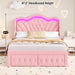 Full Bed Frame with LED Lights and 2 Storage Drawers, Velvet Upholstered Platform with 47" Tall Arc-Shaped Wingback Headboard and Button Tufted Design, No Box Spring Needed, Noise-Free, Pink