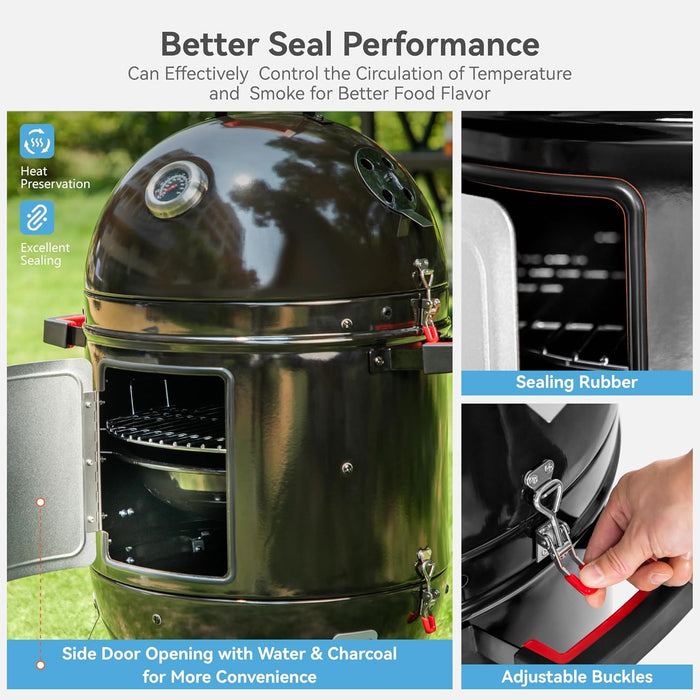 18" Vertical Charcoal Smoker Grill Bullet Water Smoker Barbeque Grill, Outdoor BBQ Smokers Portable Meat Smoker Grill for Deck Patio Backyard Balcony Parties