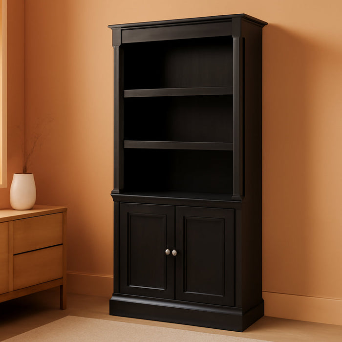 Palladia Library with Doors/Book Shelf, L: 29.37" X W: 13.90" X H: 71.85", Wind Oak