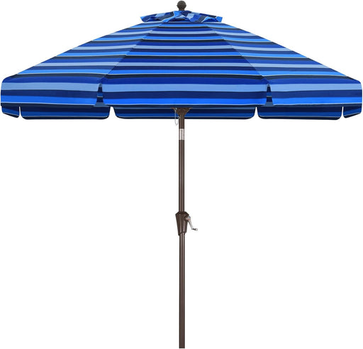 9Ft Olefin Valance Patio Umbrella with Tilt Crank, 5-Year-Non-Fading Canopy & 8 Fiberglass Ribs for Deck, Patio, and Garden, Navy Multi-Stripes