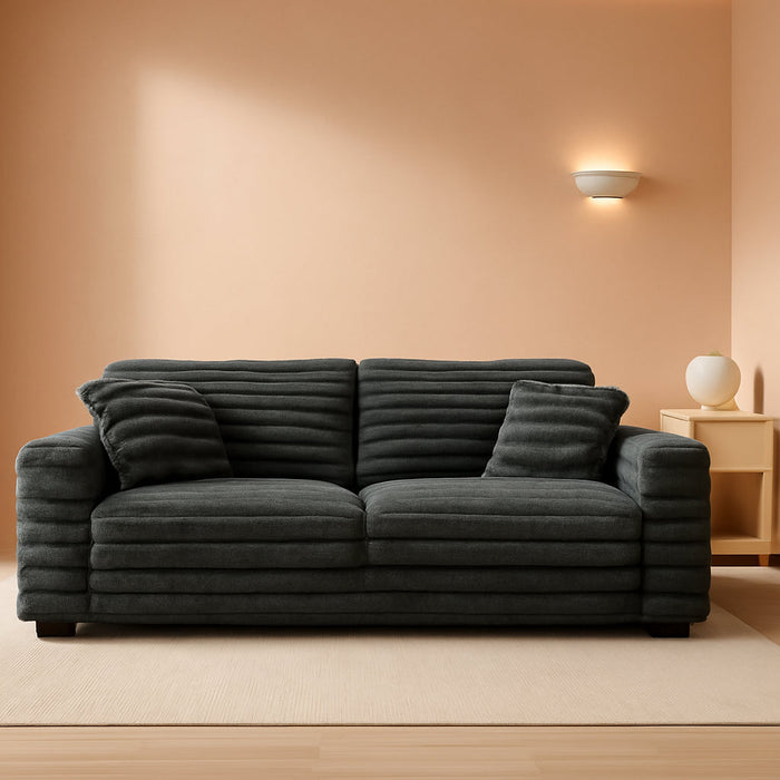 Dark Gray Corduroy Upholstered Loveseat Sofa DeepSeat