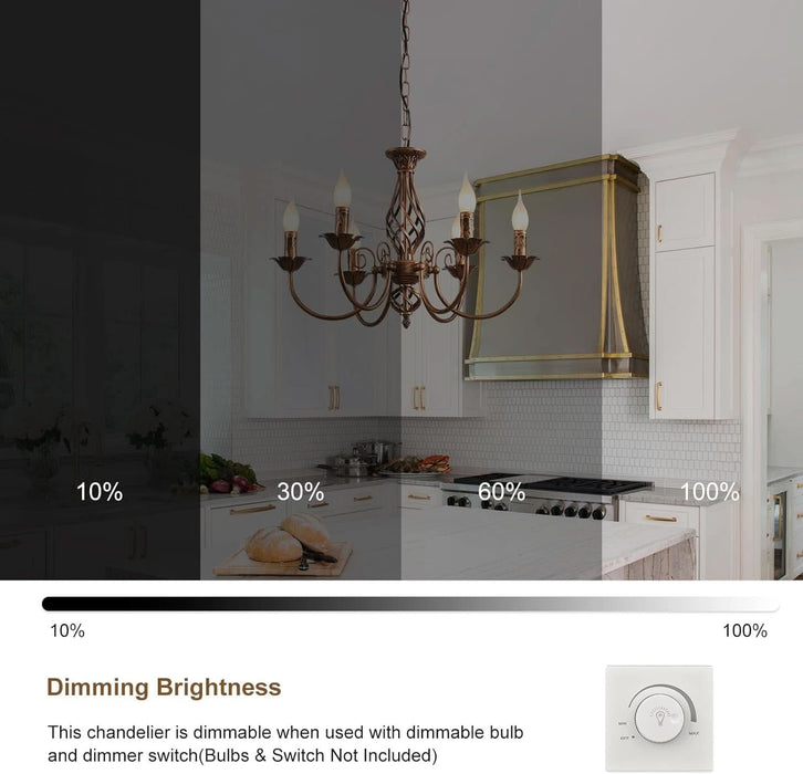 Farmhouse Chandelier Bronze, Rustic 6 Light French Country Iron Pendant Light Fixture, Vintage Metal Chandelier for Dining Room Kitchen Living Room Bedroom Hallway, E12 Base