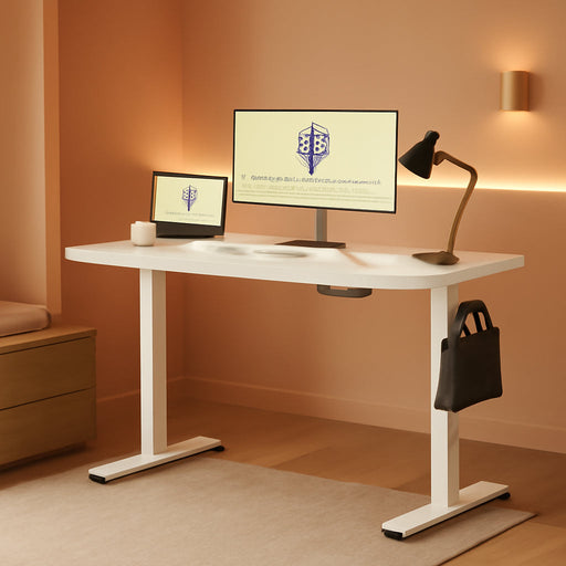 EN1 Whole-Piece White Standing Desk 48 X 24 Inches Desk Board Electric Stand up Desk Height Adjustable Desk for Home Office(White Frame + White Top)