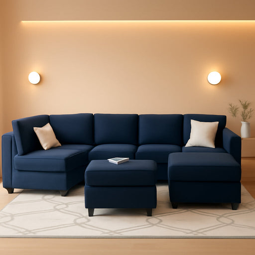 Modular Velvet Sectional Sofa with Storage Seat Oversized U Shaped Couch with Reversible Chaise Sofa Set with Ottoman Blue