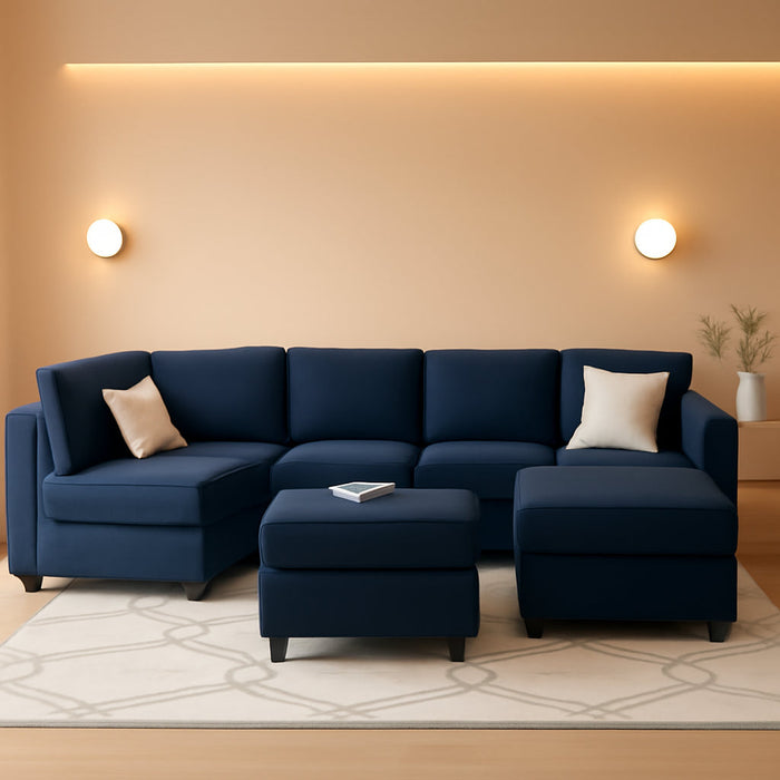 Modular Velvet Sectional Sofa with Storage Seat Oversized U Shaped Couch with Reversible Chaise Sofa Set with Ottoman Blue