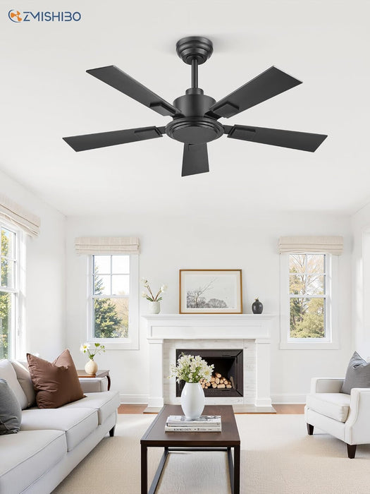 42 Inch Ceiling Fan No Light, Black Ceiling Fan without Lights, Quiet Reversible DC Motor, 6-Speeds, Small Ceiling Fan with Remote for Bedroom, Living Room, Patio, Indoor/Outdoor Use