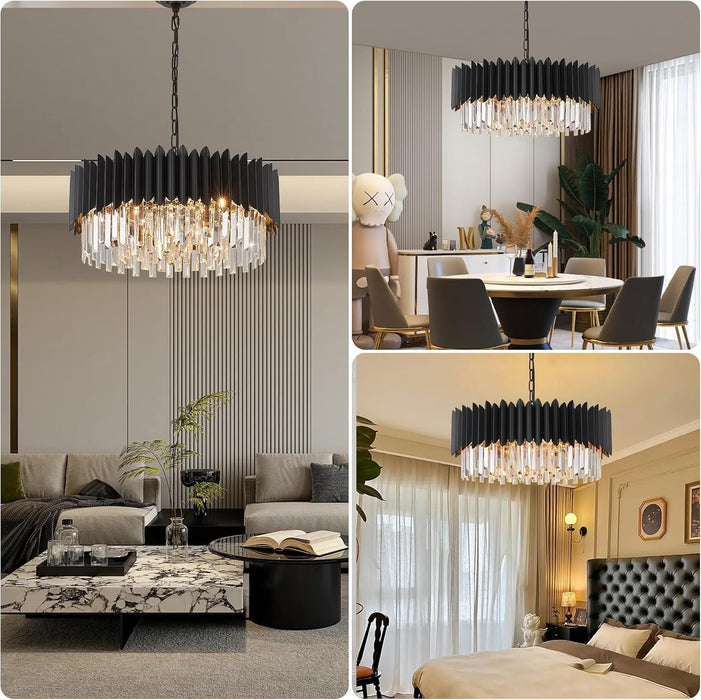 Luxurious Black 24 Inch Crystal Chandelier Dimmable