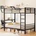 Bunk Bed Twin over Twin, Metal Bunk Beds with Desk & Power Outlet, Heavy-Duty Twin Bunk Beds with Storage Rack, Bunkbeds Frame with Safety Guardrail & Ladders for Juniors, No Box Spring Needed, Black
