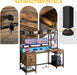 Computer Desk with Drawers & Hutch, 59.1" Office Desk with Power Outlets & LED Lights, Home Office Desk with Storage Shelves, Rustic Brown