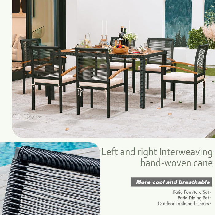 AERBUSKE 7 Pieces Outdoor Table and Chairs Set Outdoor Patio Furniture Set Wicker Patio Dining Sets for 6 Patio Table and Chairs Set Outdoor Furniture Set for Garden Yard Porch Poolside