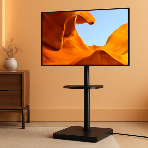 Floor TV Stand with Power Outlet, TV Mount Stand for 32-60 Inch Tvs up to 88 Lbs, Swivel TV Stand Mount with Height Adjustment and Safety Wood Base for Office, Corner, Max VESA 400X400Mm
