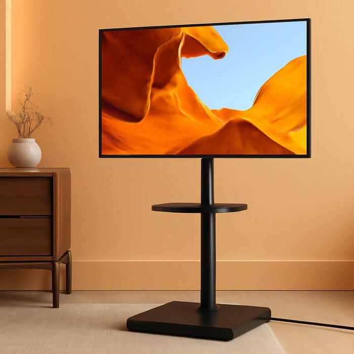 Floor TV Stand with Power Outlet, TV Mount Stand for 32-60 Inch Tvs up to 88 Lbs, Swivel TV Stand Mount with Height Adjustment and Safety Wood Base for Office, Corner, Max VESA 400X400Mm