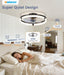 Low Profile Ceiling Fans with Lights and Remote, 20In Flush Mount Ceiling Fans with Light, 3000K-6500K Dimmable Fandelier Ceiling Fan, Black Bladeless Ceiling Fan for Bedroom