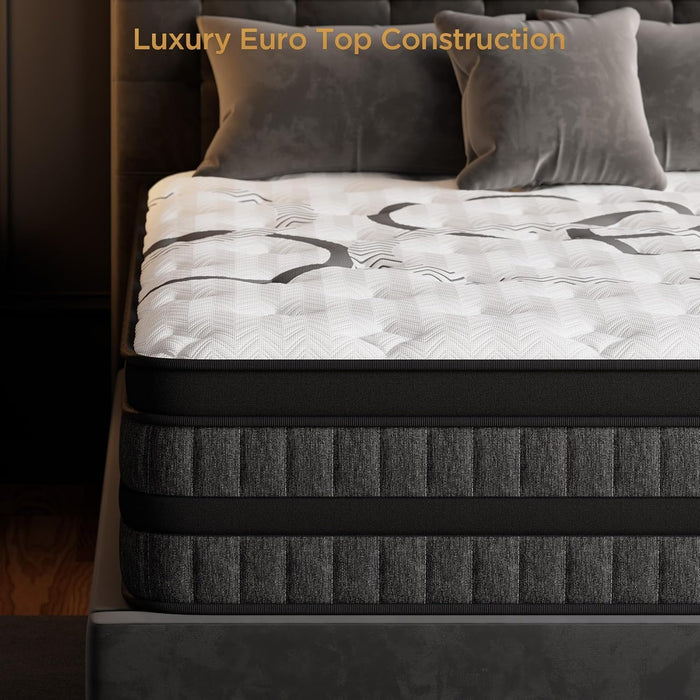 Queen Mattress 14 Inch Hybrid Mattress Euro Top Medium Firm for Back & Lumbar Support [New Version], 365 Night Trial, Individual Pocket Spring for Motion Isolation & Pressure Relief