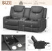 Loveseat Recliner Sofa, Gray PU Leather Double Recliner Loveseat with Console, Cup Holders, Storage & USB Ports, Ergonomics， Manual Reclining Sofa Couch for Living Room, RV