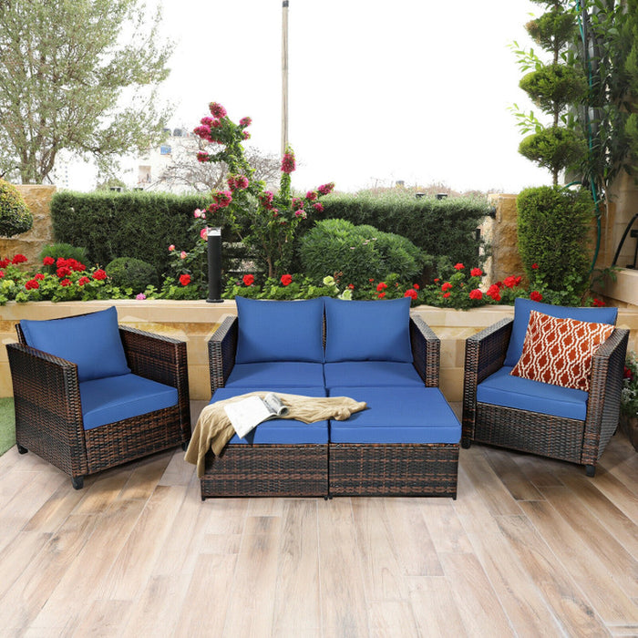 5 Pieces Patio Rattan Furniture Set with Removable Cushions