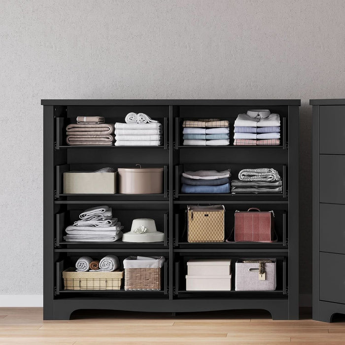 Modern 8 Drawer Dresser for Bedroom, Tall Bedroom Dresser with Large Drawers and Metal Handles, Wooden Chest of Drawers, Storage Cabinet and Organizer for Living Room, Hallway, Black