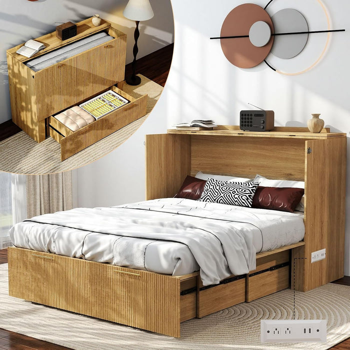 Oakwood Murphy Bed Cabinet With Integrated Charging