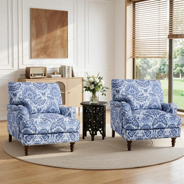 Navy Floral Fabric Armchair With Removable Cushion