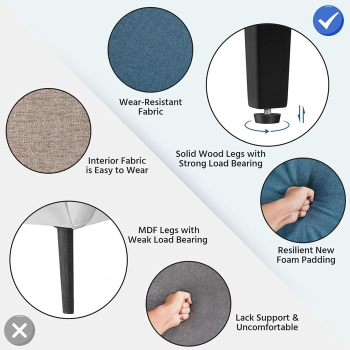 Modern Armchair, Mid Century Accent Chair with Sturdy Wood Legs and High Back for Small Space, Upholstered Fabric Sofa Club Chair for Living Room/Bedroom/Office, Navy Blue