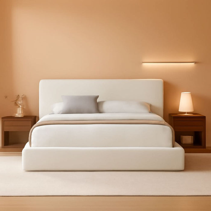 Cloud Upholstered King Bed Frame with Headboard, 5 Inch Foam Padded Platform, No Box Spring, Easy Assembly (Snow White)