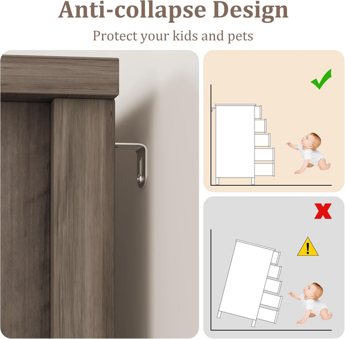 Farmhouse 5 Drawer Dresser for Bedroom, 48 in Tall Wood Dresser Chest of Drawer with Sliding Barn Door, Adjustable Shelf, Storage Organizer for Bedroom, Hallway, Living Room, Kitchen, Grey