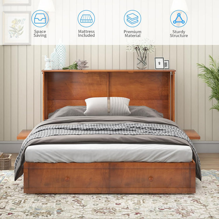 Queen Murphy Bed Cabinet With Mattress USBChargingPort