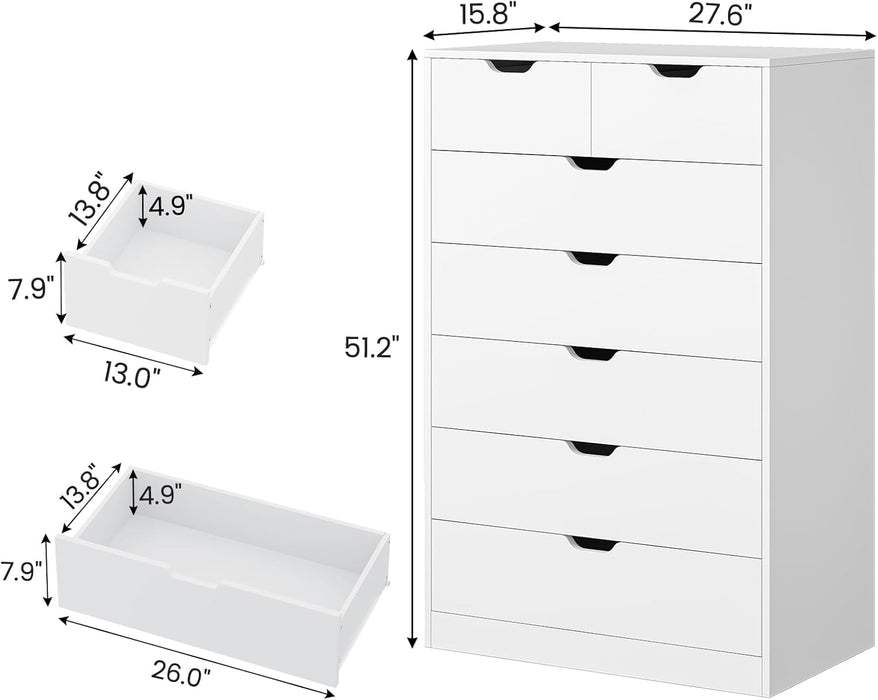 white closet dresser Elegant White Tall 7 Drawer Dresser For Bedroom — ShipItFurniture