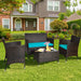 8 Pieces Patio Rattan Conversation Set with Tempered Glass Coffee Table & Thick Cushion, Wicker Set for Garden, Lawn, Poolside and Backyard