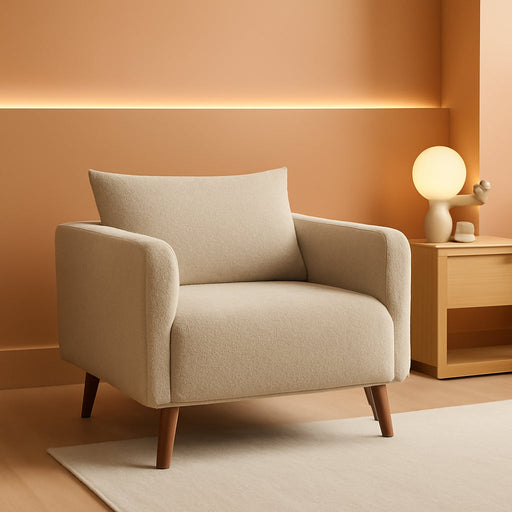 Oversized Accent Chair Modern Boucle Armchair for Living Room- 37" Wide Accent Chair with Solid Wood Legs, Camel Upholstered Lounge Chair for Bedroom & Office, Cozy Reading Chair (Easy Assembly)