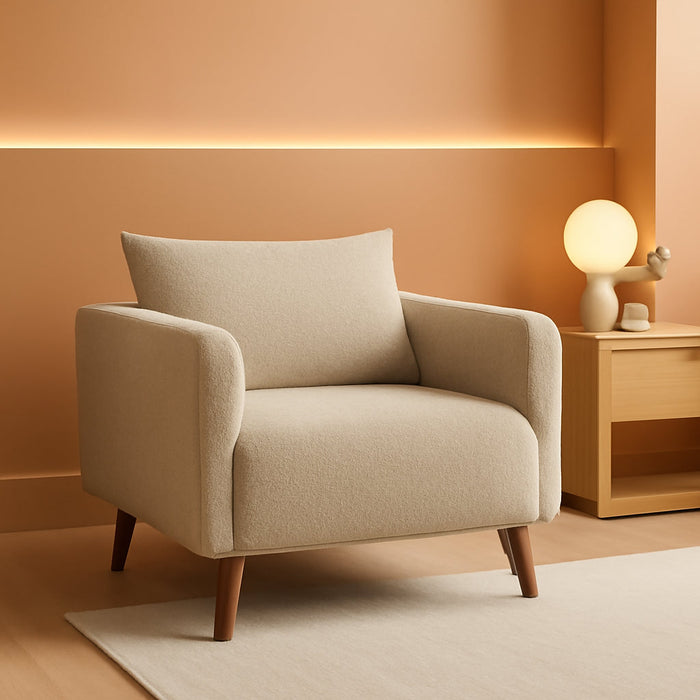 Oversized Accent Chair Modern Boucle Armchair for Living Room- 37" Wide Accent Chair with Solid Wood Legs, Camel Upholstered Lounge Chair for Bedroom & Office, Cozy Reading Chair (Easy Assembly)