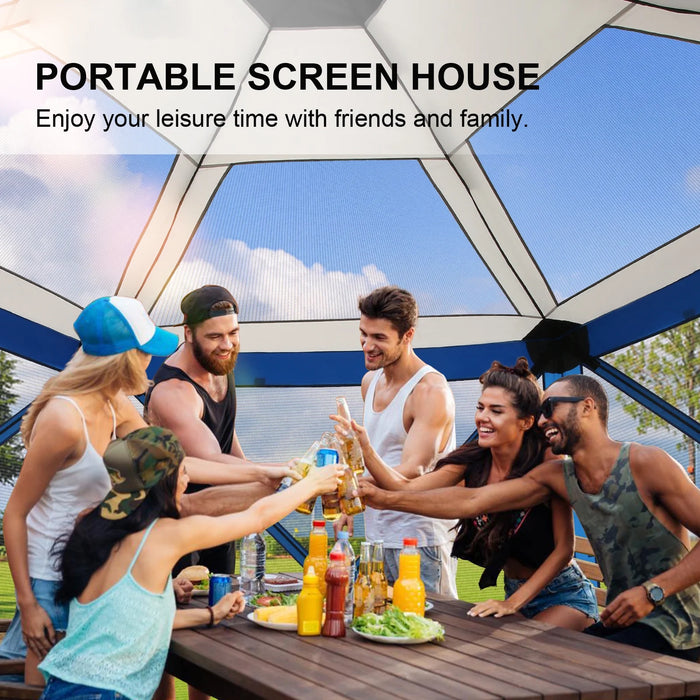 Pop up Gazebo Starry Sky Screen Tent Screen House with a Mesh Top for Camping, 12X12 Screen Room with Mosquito Netting, Hub Tent Instant Screened Canopy with Carrying Bag, Blue