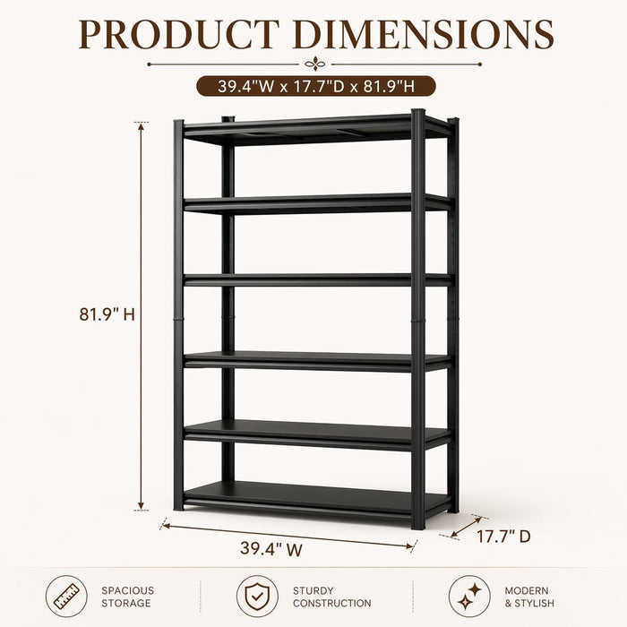 Six Tier Steel Bookshelf With Adjustable HeightControl