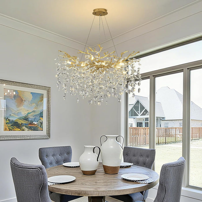 31.5" Tree Branch Chandelier 10-Light Gold Crystal Chandelier