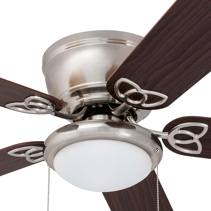 Benton Traditional 52 Inch Ceiling Fan with Light, LED Flush Mount Ceiling Fan, Indoor Fan with 5 Blades, Brown Walnut and Brown Maple Blade Finish Options, Brushed Nickel (51428-01)