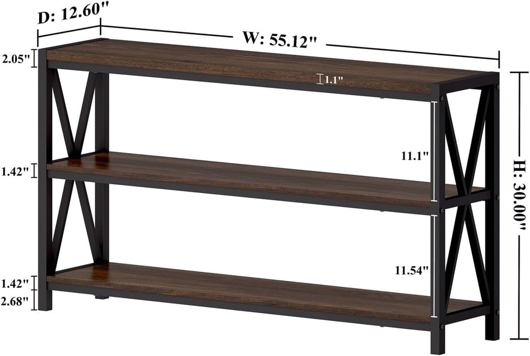 Console Table for Entryway, Modern Entry Table with 3 Tier Shelves, Couch Tables behind Sofa for Living Room (55 Inch, Dark Walnut)