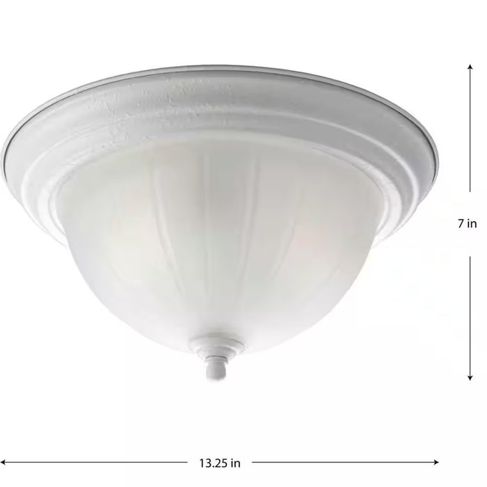 2-Light White Flush Mount with Etched Ribbed Glass