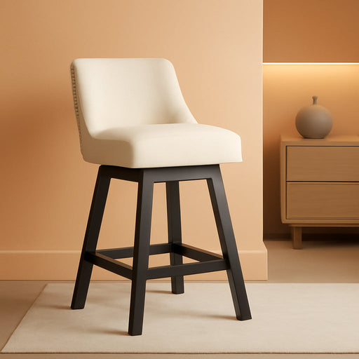27" Swivel Bar Stools Set of 2, Upholstered Barstools with Padded Seats and Solid Wood Legs, Counter Height Kitchen Stools for Kitchen Island, Breakfast Nook, Beige