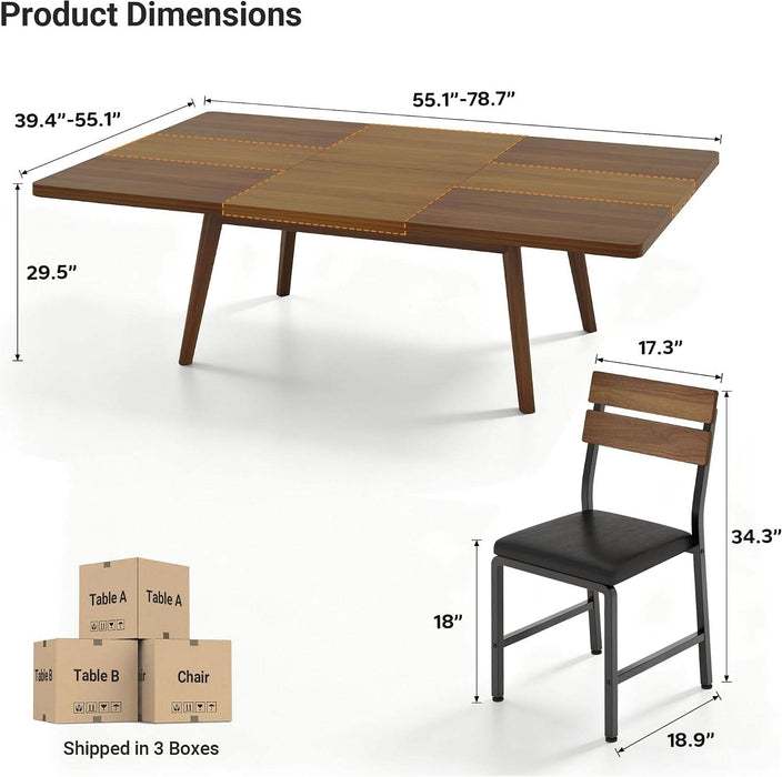 7-Piece 2-Way Extendable Dining Table Set for 4-10, Walnut