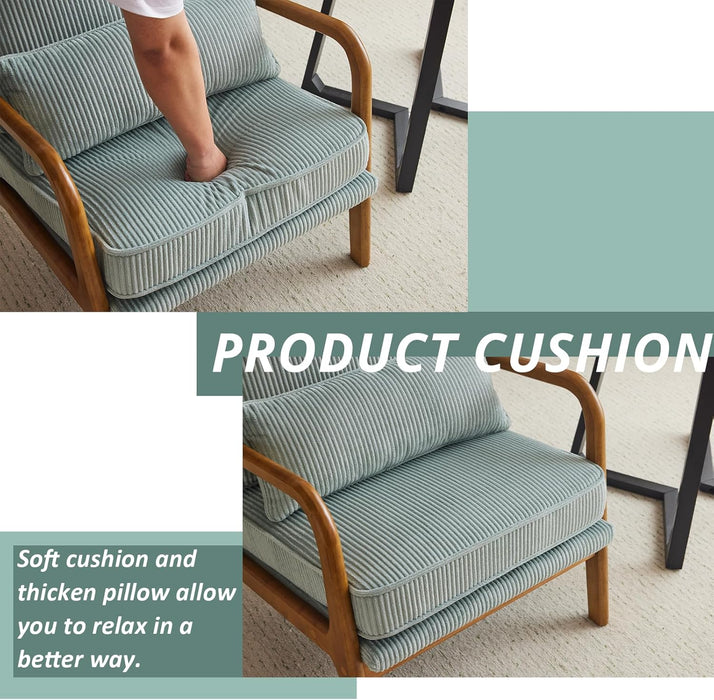 Teal Corduroy Mid Century Modern Upholstered Armchair