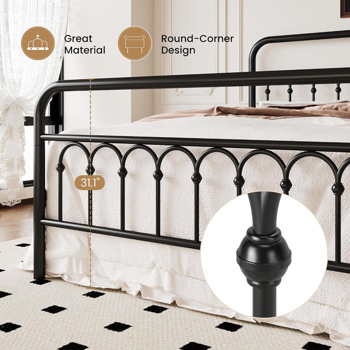 Queen Size Metal Platform Bed Frame with Headboard, Black