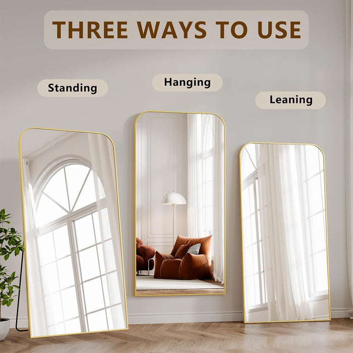 Full Length Mirror, 71"X30" Mirror Full Length with Stand, Gold Domed Top Square-Edged Floor Mirror with Aluminum Alloy Frame for Bedroom Living Room