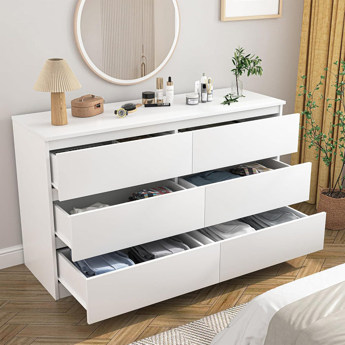 White 6 Drawer Dresser for Bedroom,48'' Modern Dresser with Deep Drawer,Wide Storage Chest of Drawers,Bedroom Storage Organizer Furniture,Tv Stand for Living Room